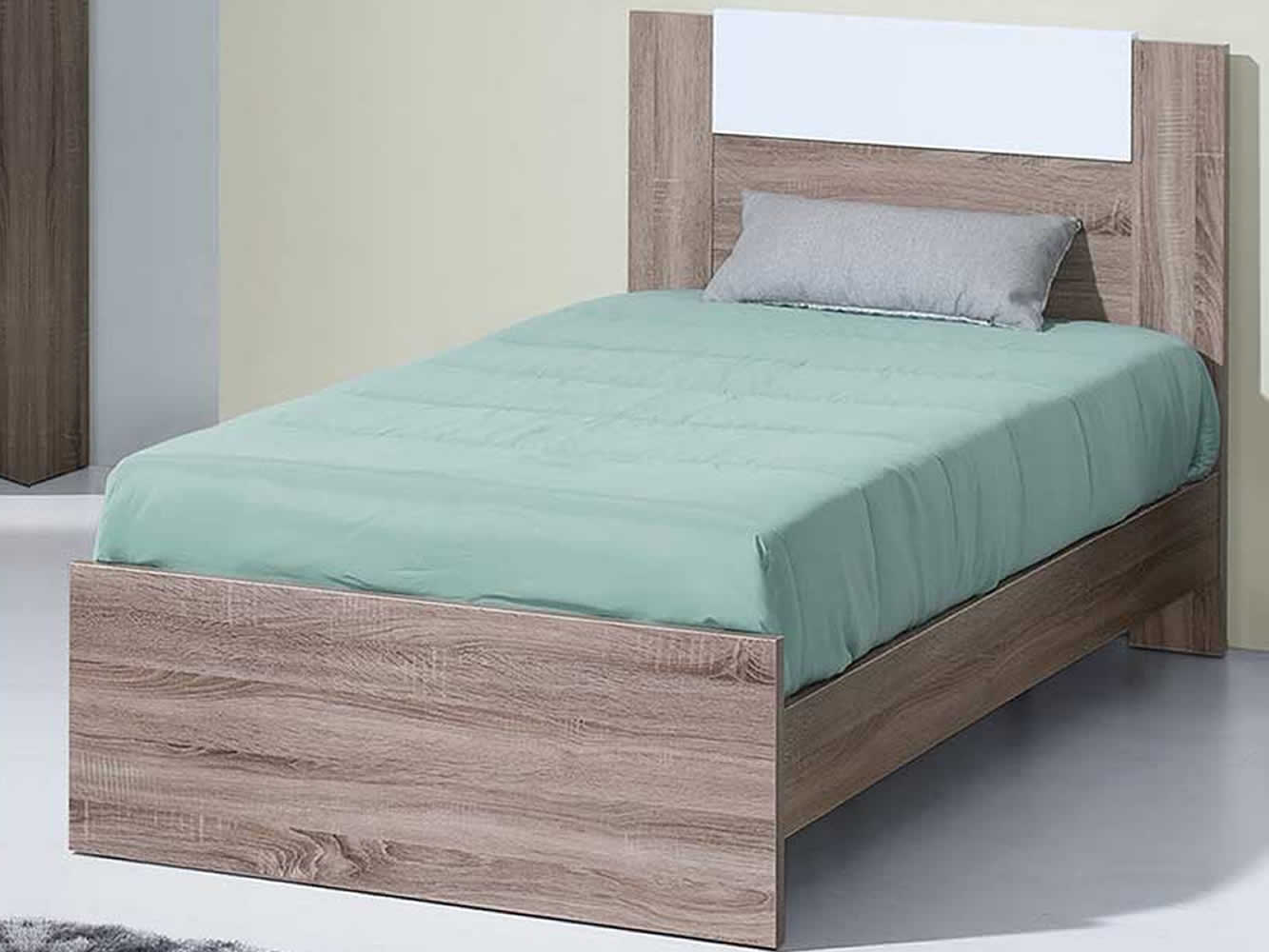 Cama Individual Como Roble Gris/Blanco