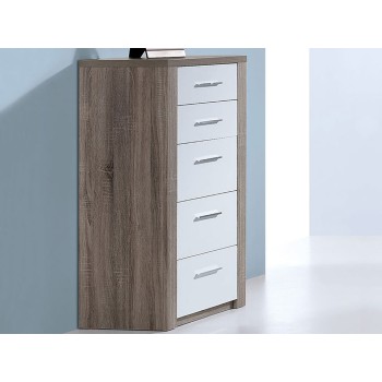Commode Como Chêne Gris/Blanc 5 tir. Commode Como Chêne Gris/Blanc 5 tir.