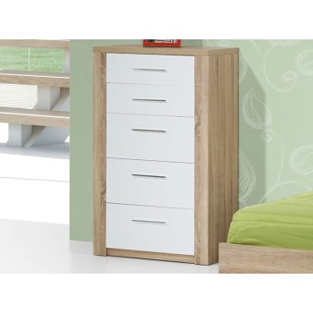 Commode Como Chêne Naturel/Blanc 5 tir. Commode Como Chêne Naturel/Blanc 5 tir.