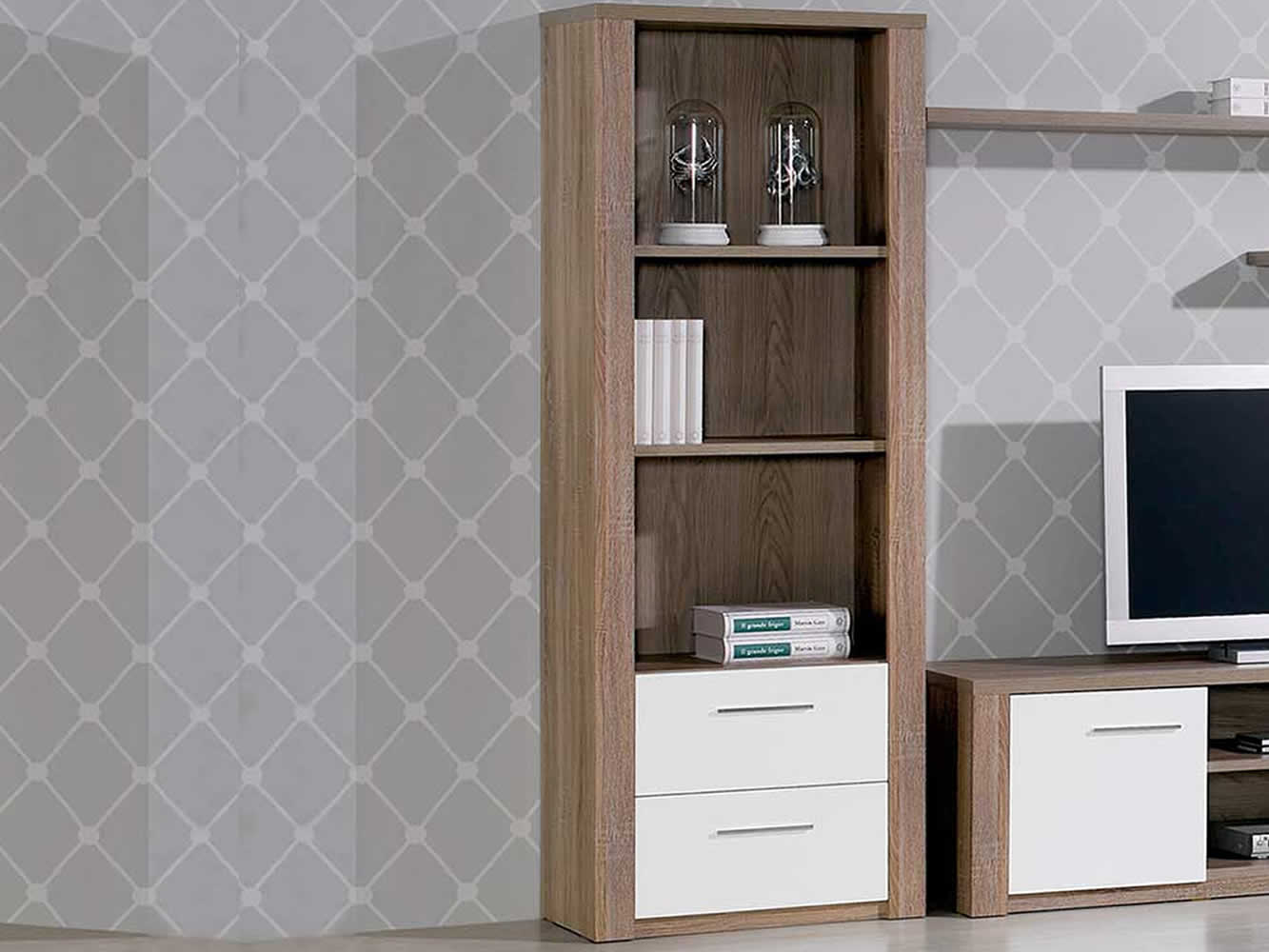 Como Grey Oak/White Bookcase with 2 Dr.