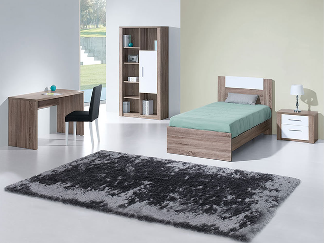 Cama Individual Como Roble Gris/Blanco