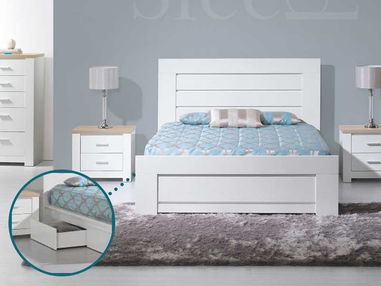 Conjunto de 4 Gavetas para Cama Florence Carvalho/Branco